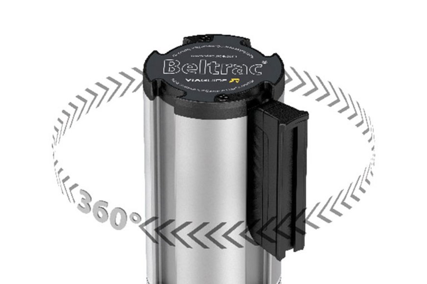 Detail of Beltrac belt post with 360 degree swivel head cassette 